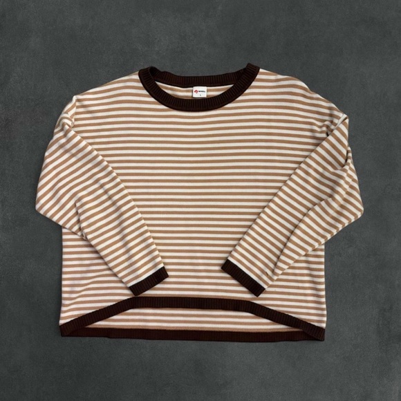 Wiholl Tops - Striped Brown and Cream Long Sleeve Top